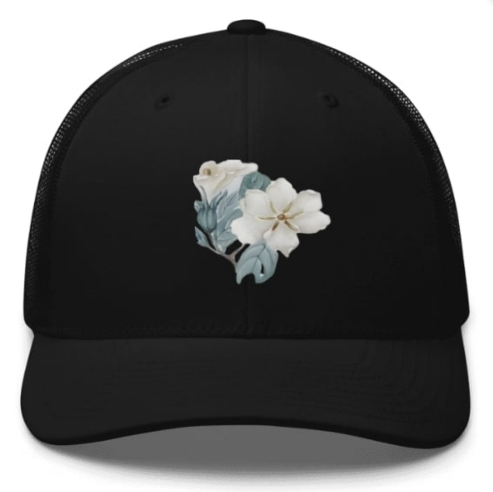 Embroidered Floral Trucker Hat